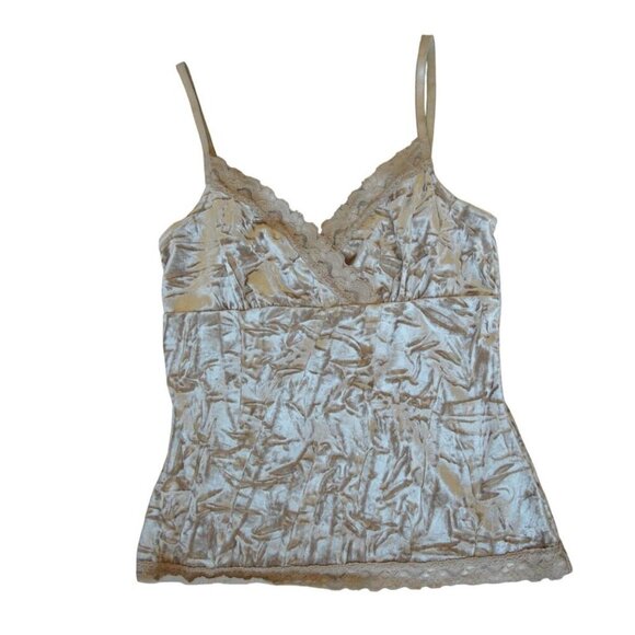 Vintage y2k  IZ Byer California Velvet Champagne Lace Trim Camisole Top Womens M - Picture 9 of 9